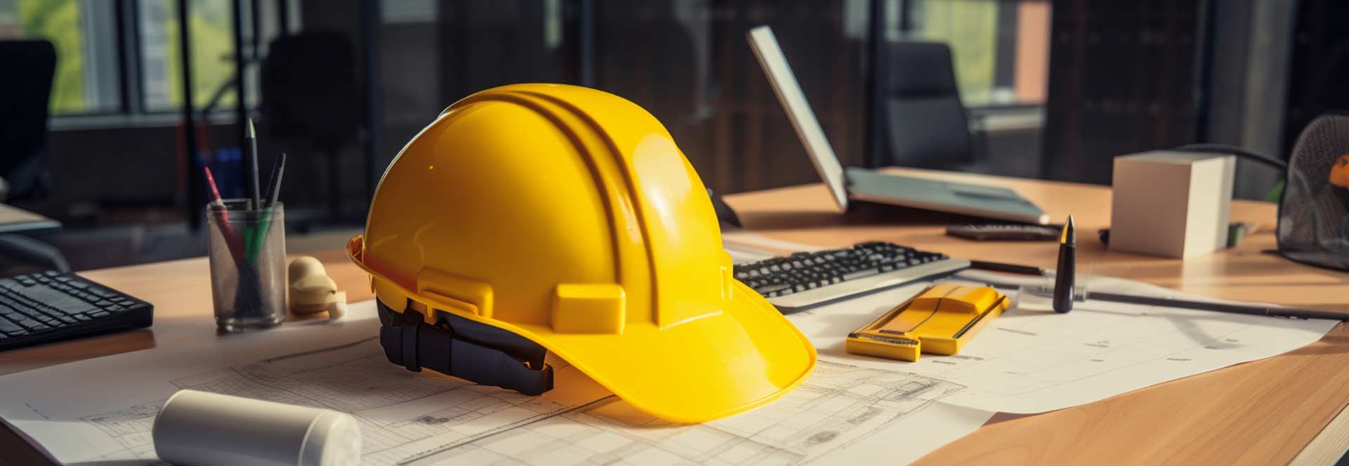 construction-site-with-yellow-hard-hat-pair-glasses-top-desk